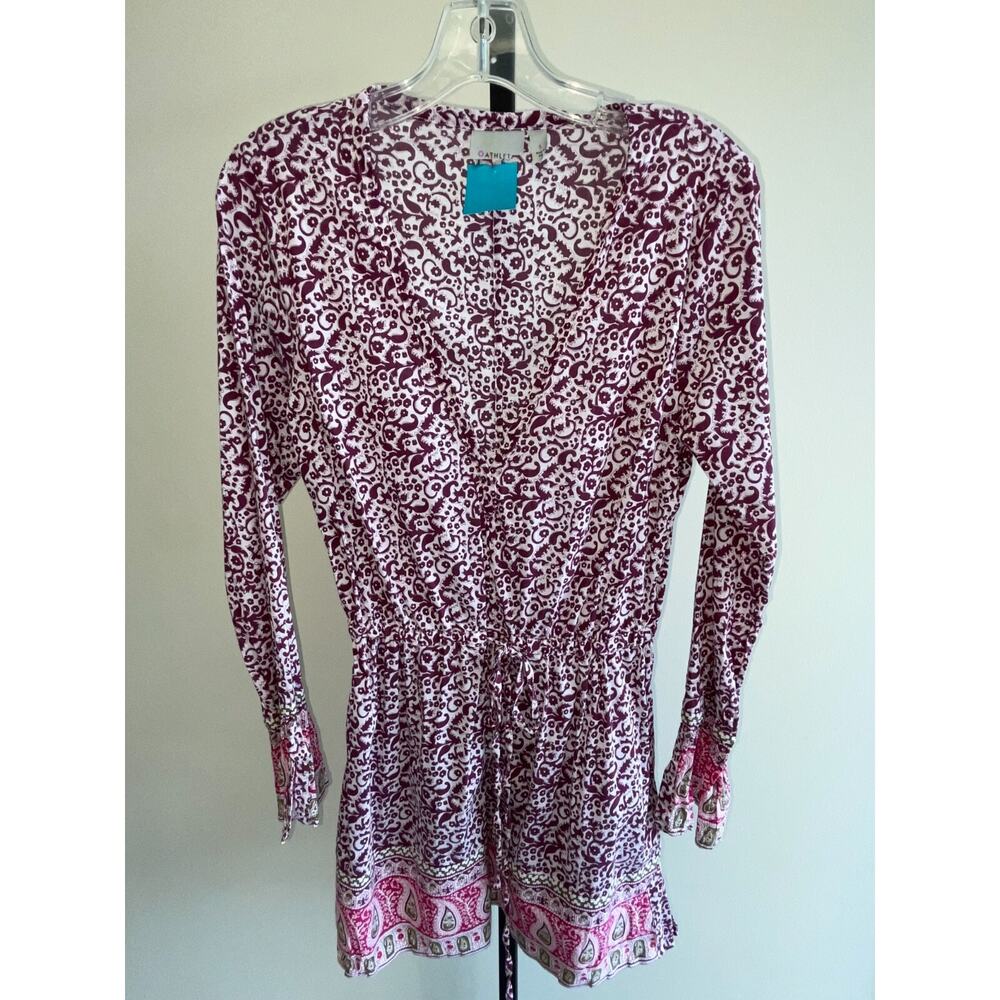 Athleta Maroon Patterned Long Sleeve Cover Up Dress Size S (22887)